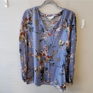 Christopher & Banks blue floral flowy feminine pin tucked blouse‎ plus size 2X